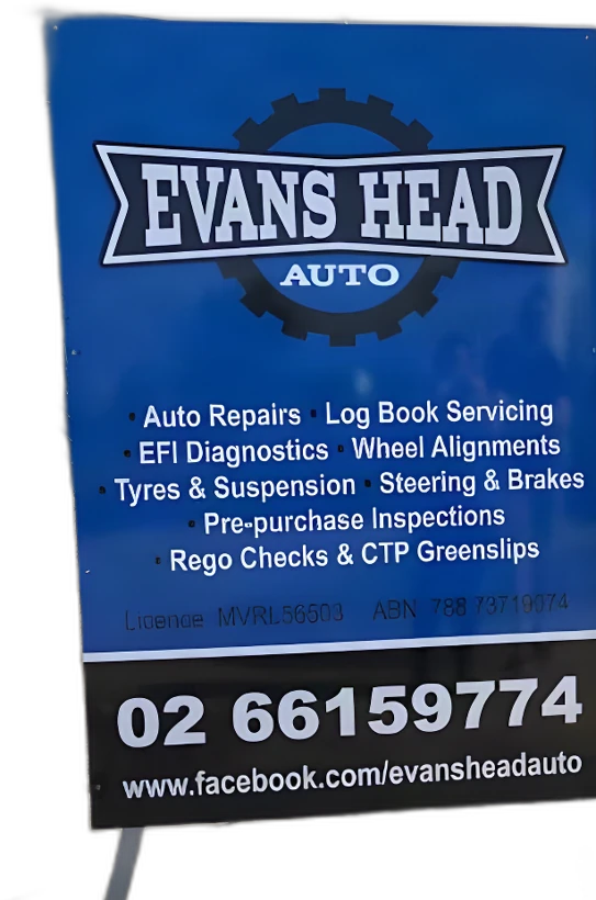 The Evans Head Auto workshop sign